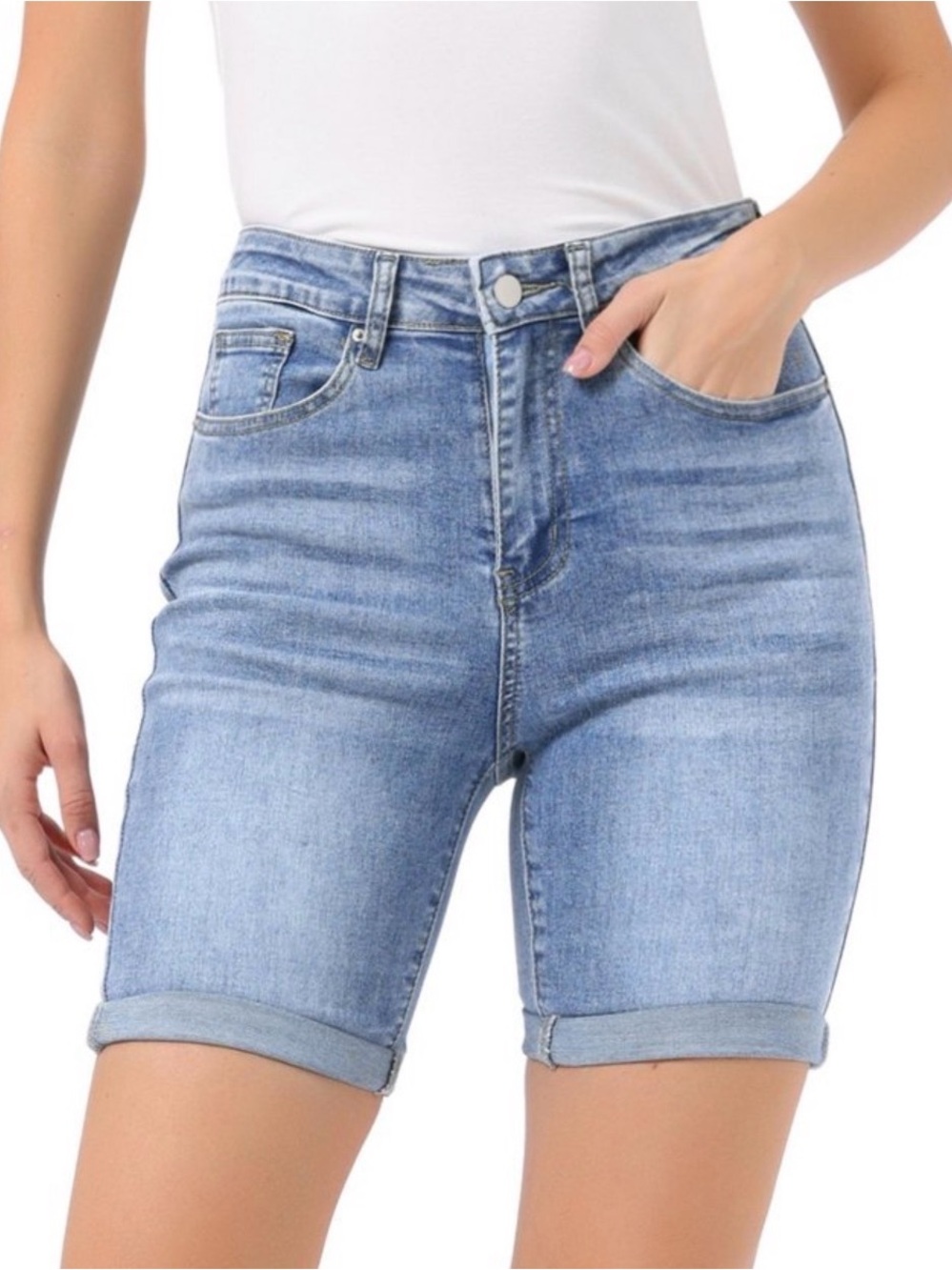 Women's Denim Stretchy Mid Rise Casual Bermuda Jean Shorts